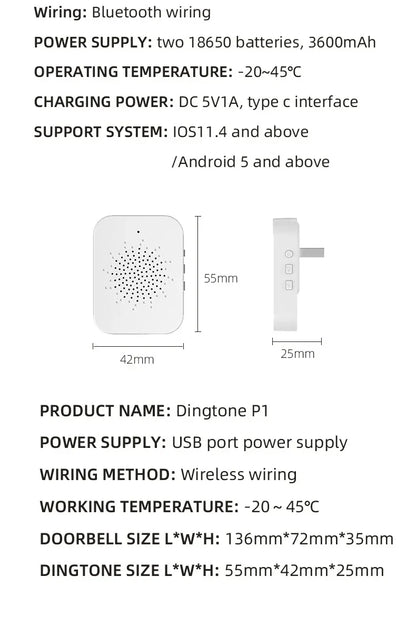Outdoor Solar Wireless Video Doorbell with WiFi & Waterproof Cover