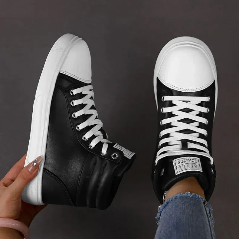 2025 Spring Fashion High-Top Sneakers - Unisex Leather Skateboarding Shoes (Red/White/Brown) - Shello's Creative Boutique