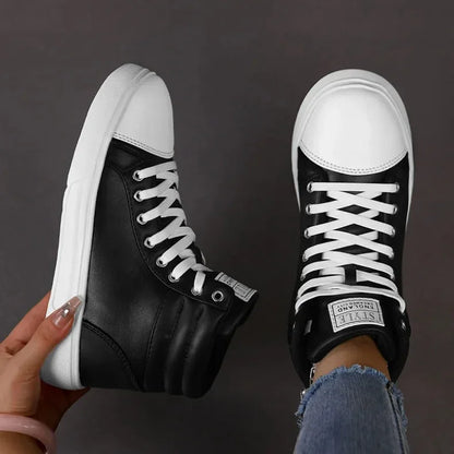 2025 Spring Fashion High-Top Sneakers - Unisex Leather Skateboarding Shoes (Red/White/Brown) - Shello's Creative Boutique