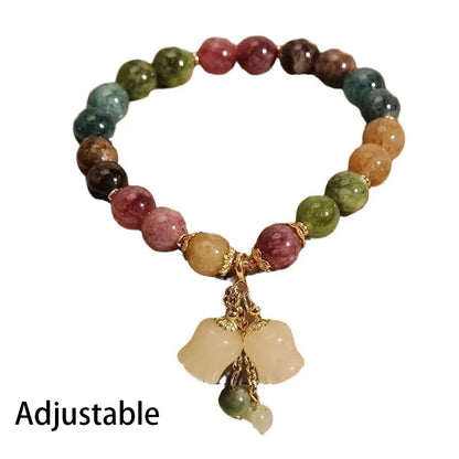 Colourful Tourmaline Crystal Beaded Bracelet with Orchid Pendant – Unisex Gift