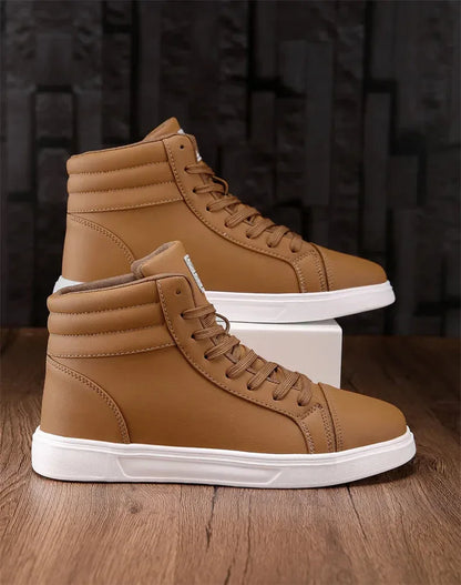 2025 Spring Fashion High-Top Sneakers - Unisex Leather Skateboarding Shoes (Red/White/Brown) - Shello's Creative Boutique