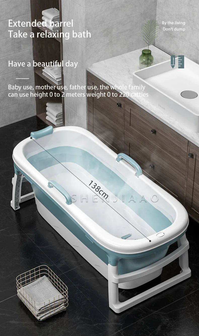 Foldable Adult Bath Barrel – Thickened Plastic Sitting Bathtub with Foot Massage & Lid
