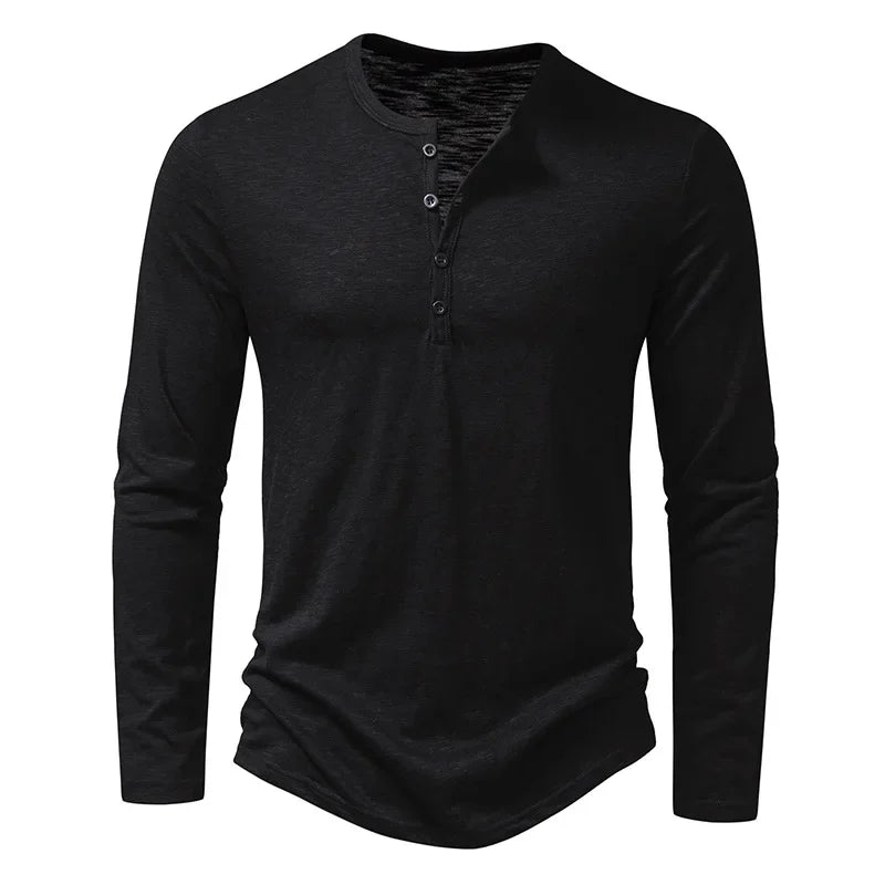 Men's Cotton Henley Neck T-Shirt - Long Sleeve Casual Shirt - Shello's Creative Boutique