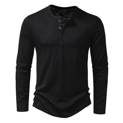 Men's Cotton Henley Neck T-Shirt - Long Sleeve Casual Shirt - Shello's Creative Boutique