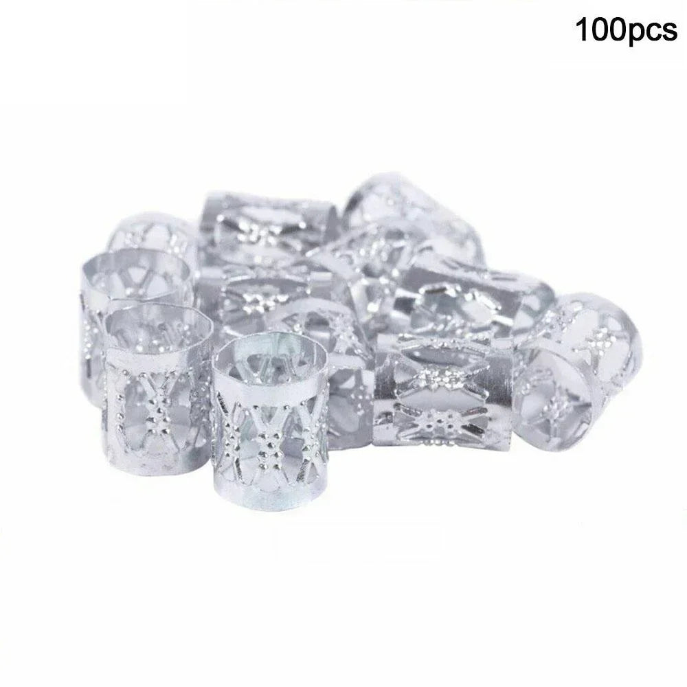 100/500pcs Gold Silver Dreadlock Hair Rings Adjustable Cuff Clip Hair Braids Dirty Braids Beads Hairpin Jewelry Hair Accessories - Shello's Creative Boutique
