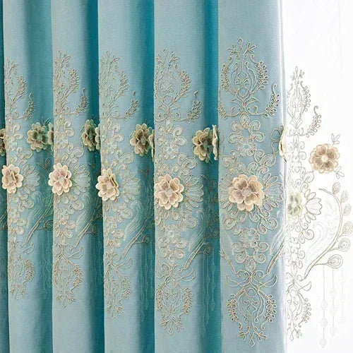 European Modern Blackout Curtains - Luxury Embroidered Tulle Villa Valance for Living Room & Bedroom - Shello's Creative Boutique