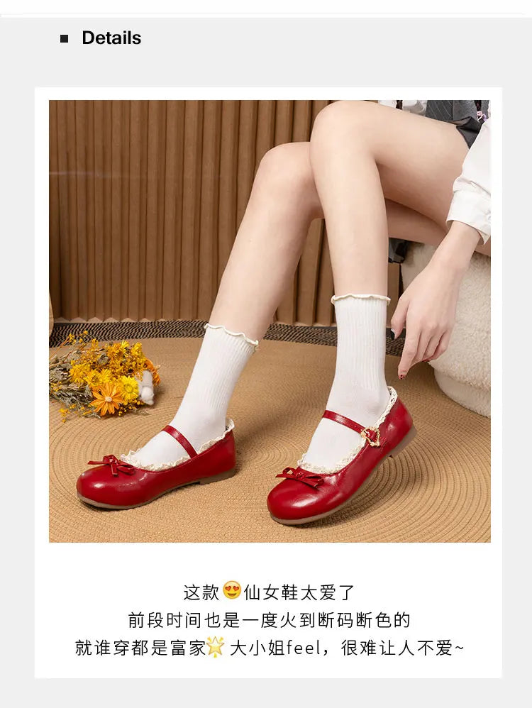 Women's Mary Janes Flat Shoes - Round Toe Buckle Strap Ballet Flats