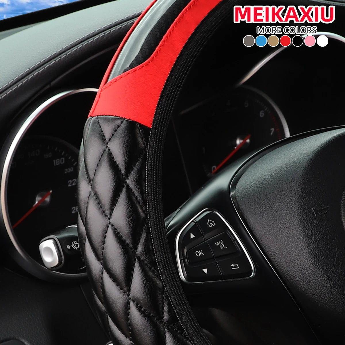 Crystal Carbon Fiber Steering Wheel Cover - Embroidered Leather (14.5-15 inch)