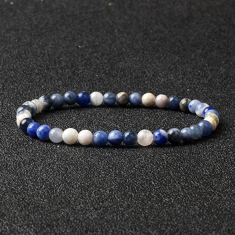 4mm Natural Stone Agate & Lava Stretch Bracelet – Handmade Tiny Bead Bangle for Men & Women