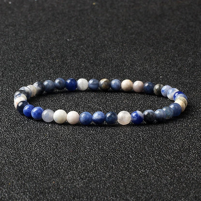 4mm Natural Stone Agate & Lava Stretch Bracelet – Handmade Tiny Bead Bangle for Men & Women