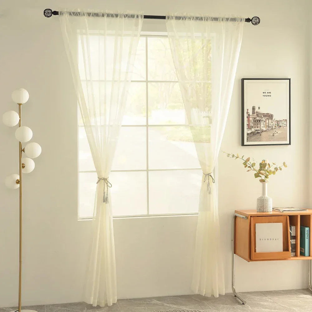 Sheer White Tulle Curtains – Elegant Voile Window Drapes - Shello's Creative Boutique