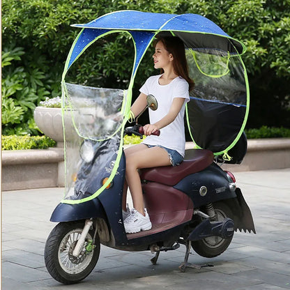 Fully Enclosed Electric Vehicle Canopy – Removable Rainproof Motorcycle Parasol with Metal Bracket