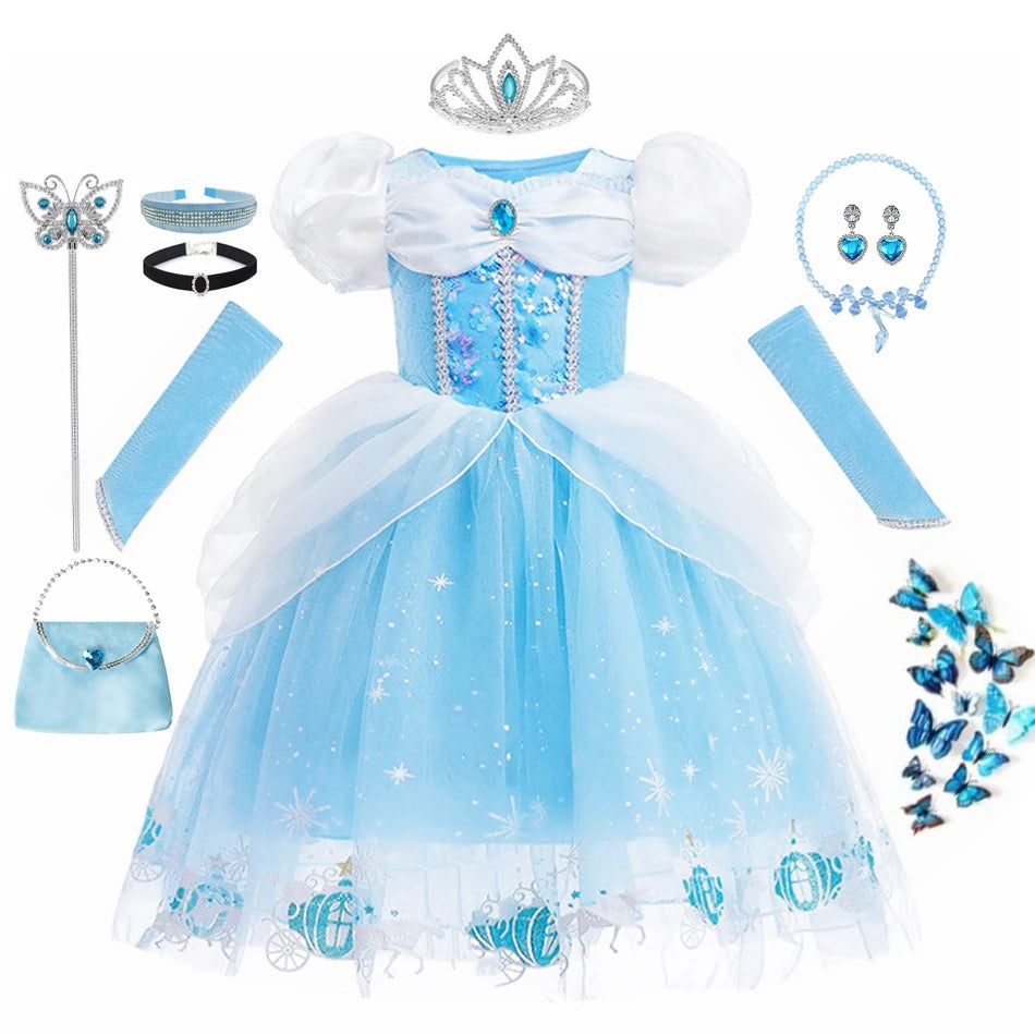 DreamParty Girls' Cinderella Princess Dress – Tiered Cosplay Costume with Accessories Shello's Creative Boutique