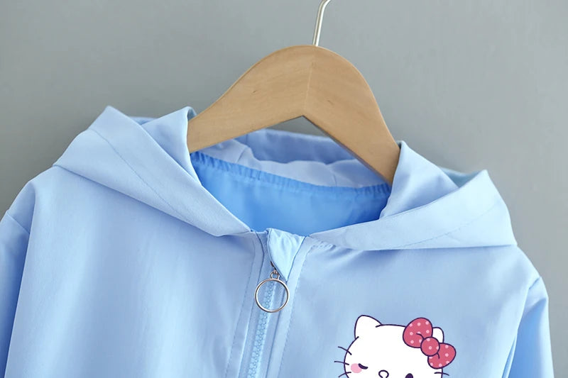 MINISO x Sanrio Girls’ Windbreaker Jacket – Hello Kitty & Cinnamoroll Cartoon Hooded Zip-Up Outerwear Shello's Creative Boutique