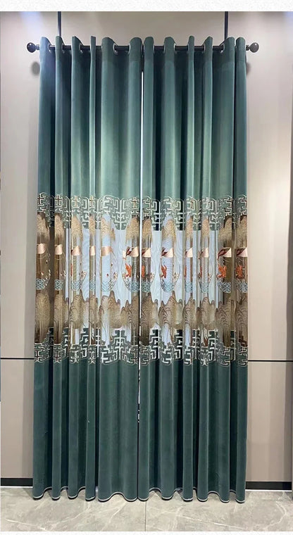 Embroidered Modern Velvet Blackout Curtains - Custom Classic Shading Drapes for Living Room & Bedroom