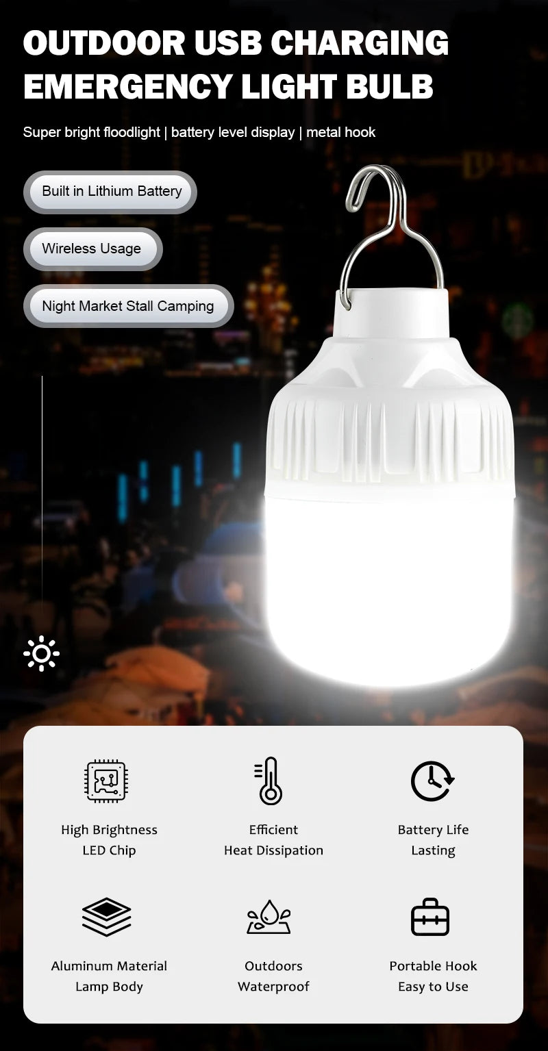 Outdoor USB Rechargeable LED Camping Lantern - Portable Emergency Light with Hook - Shello's Creative Boutique