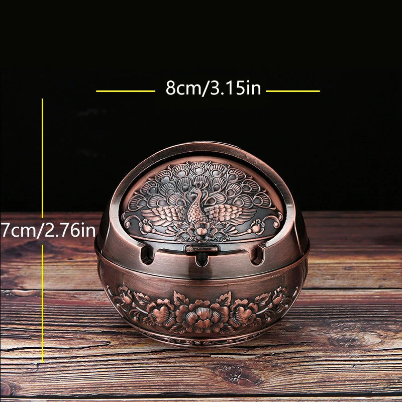Retro Metal Ashtray With Lid – Anti-Fly Ash Windproof Covered Ashtray for Home & Desk