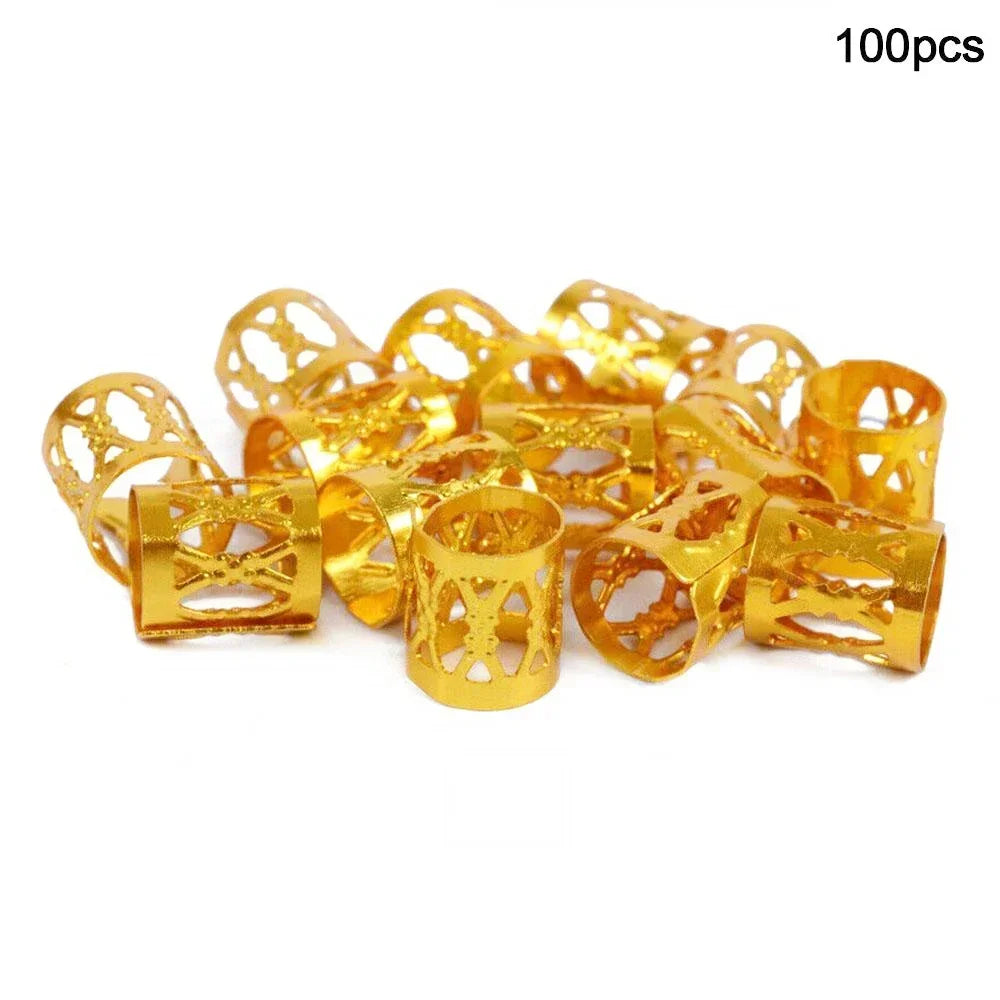 100/500pcs Gold Silver Dreadlock Hair Rings Adjustable Cuff Clip Hair Braids Dirty Braids Beads Hairpin Jewelry Hair Accessories - Shello's Creative Boutique