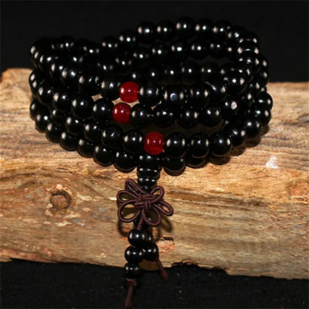 Natural Sandalwood 108 Bead Buddhist Bracelet – Meditation Prayer Beads for Men & Women