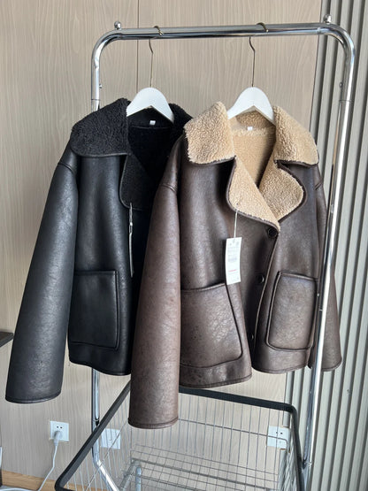 Women's Oversized Winter Jacket - Double-Sided Collar Warm Long Sleeve Coat