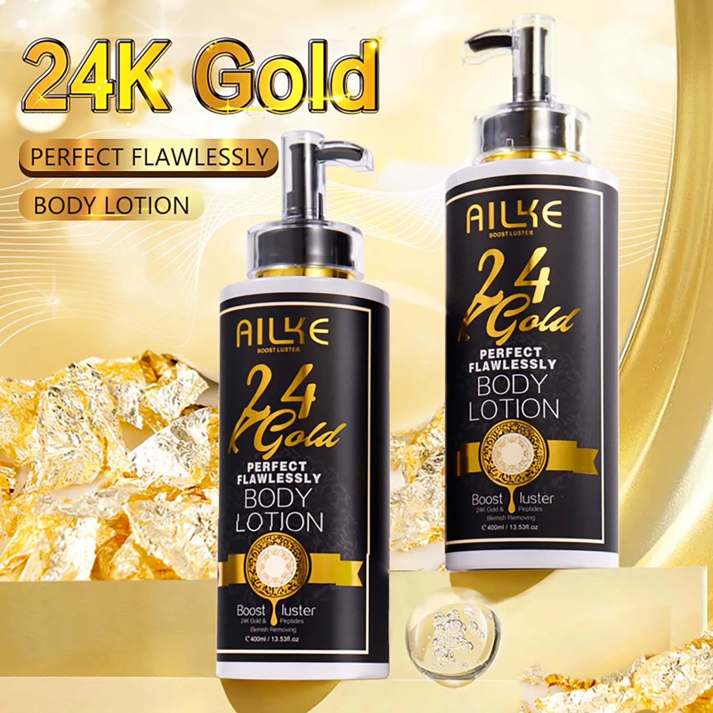 AILKE 24k Gold Perfect Flawlessly Body Lotion, Whitening, Inhibit Melanin, Moisturizing, UV Protect, With Nicotinamide Vitamin C - Shello's Creative Boutique