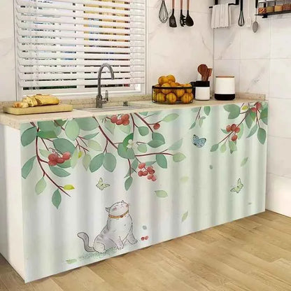 1PC Kitchen Cabinet Curtain Cover Dustproof Cupboard Wardrobe Short Curtains Washable Drapes Self-adhesive Half-Curtain Cortinas