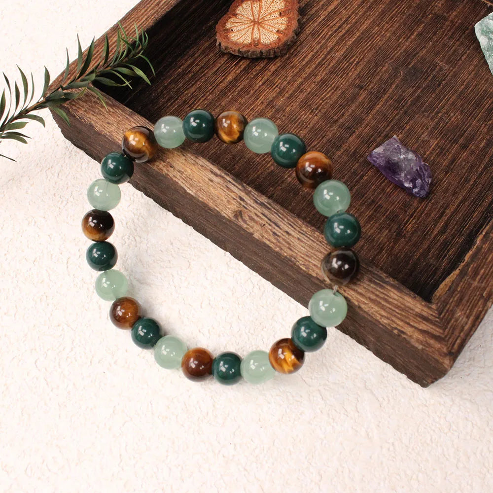 Bohemian Tiger Eye & Malachite Natural Stone Beaded Bracelet