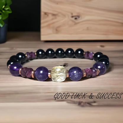 Citrine, Garnet & Amethyst Crystal Bead Bracelet – Natural Stone Healing Jewellery