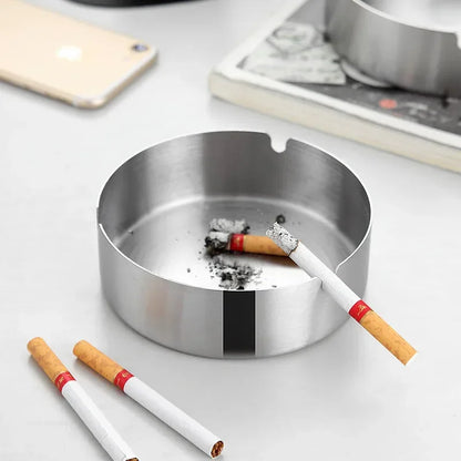 Stainless Steel & Walnut Wood Desktop Ashtray with Lid – Windproof