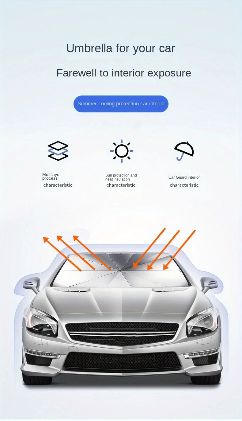 Foldable Car Windshield Sun Shade — Portable Sunscreen Parasol for Front Window