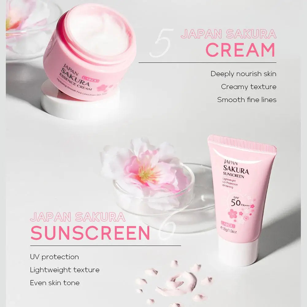 6pcs/Set Sakura Skin Care Sets Face Cream Serum Toner Facial Cleanser Sunscreen Eye Cream Face Skin Care Set Product Gift box Shello's Creative Boutique