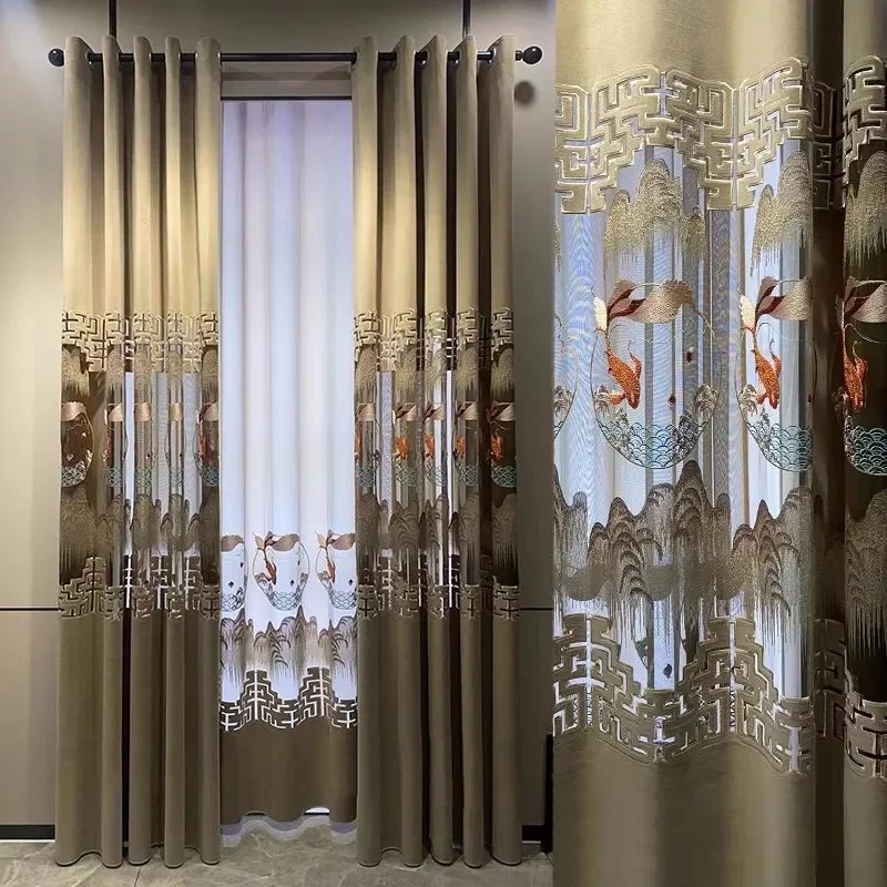 Embroidered Modern Velvet Blackout Curtains - Custom Classic Shading Drapes for Living Room & Bedroom