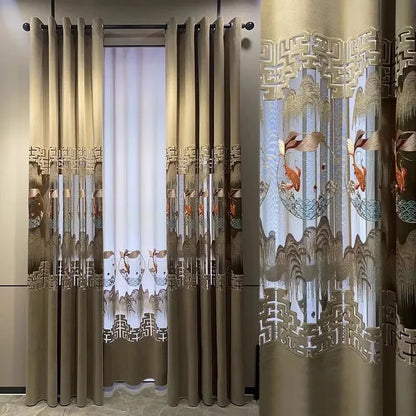 Embroidered Modern Velvet Blackout Curtains - Custom Classic Shading Drapes for Living Room & Bedroom