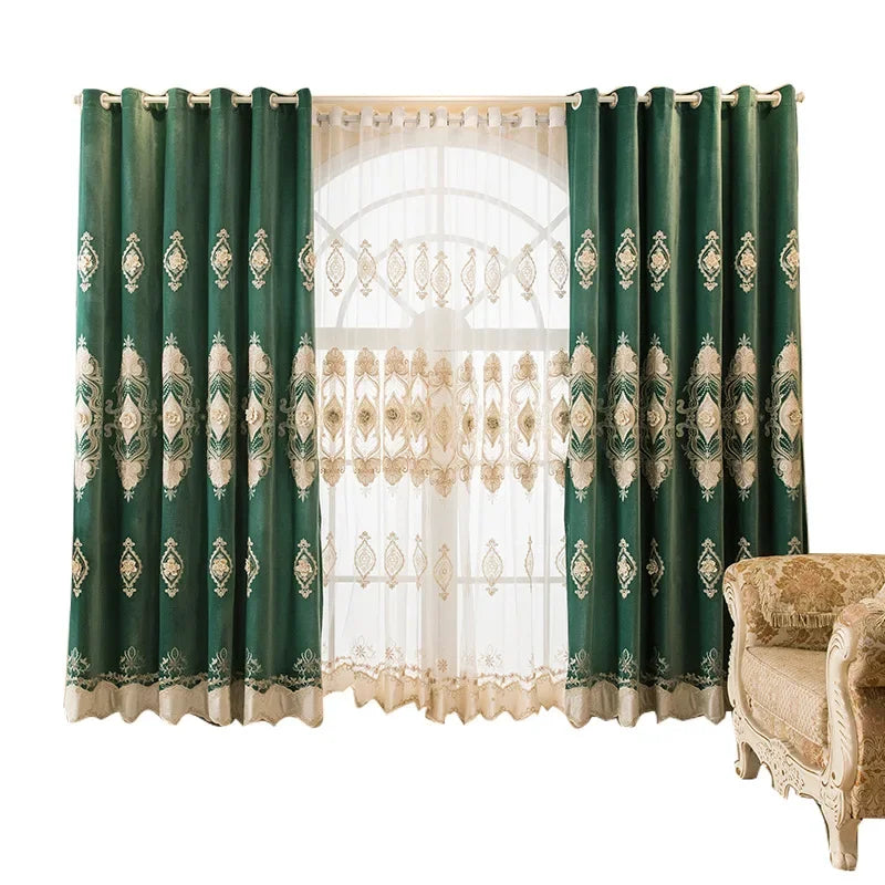 European Water Soluble Embroidery Curtains - Elegant Embroidered Drapes with Yarn for Living & Dining Room