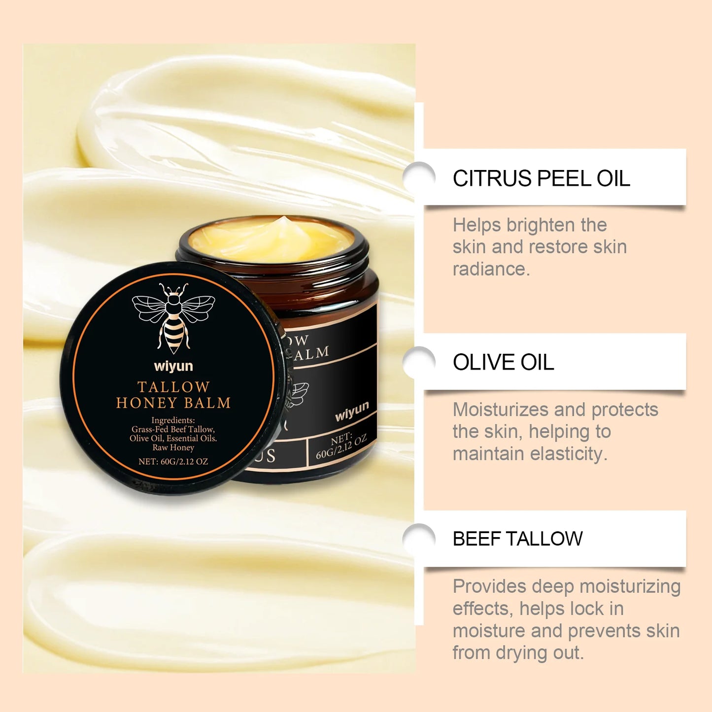 Tallow Honey Cream Glow Hydrating Skin Improve Elasticity Soft Bleaching Improve Dullness Firming Face Body Moisturizer Lotion - Shello's Creative Boutique
