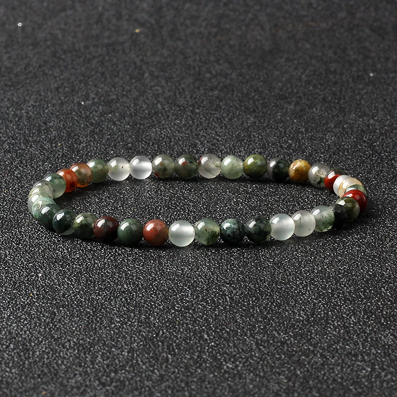 4mm Natural Stone Agate & Lava Stretch Bracelet – Handmade Tiny Bead Bangle for Men & Women