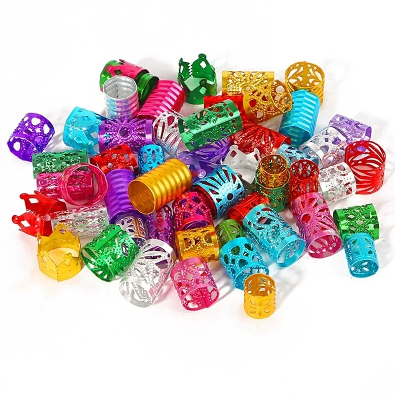 100/500pcs Gold Silver Dreadlock Hair Rings Adjustable Cuff Clip Hair Braids Dirty Braids Beads Hairpin Jewelry Hair Accessories - Shello's Creative Boutique