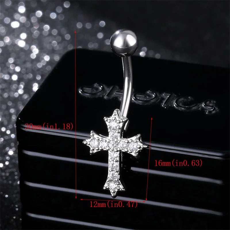 Cross Pendant Navel Ring – 316 Stainless Steel Bar