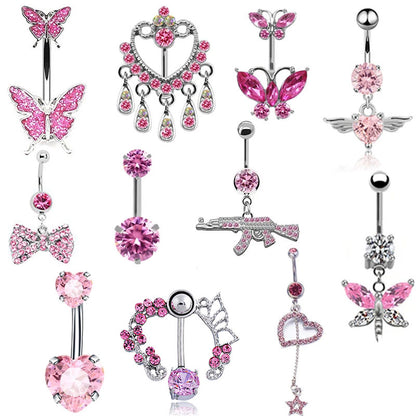 Pink Stainless Steel Belly Button Ring – Animal & Butterfly Styles