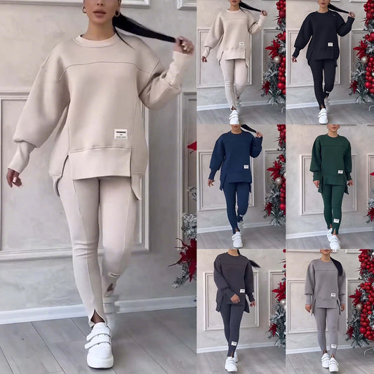 LAPA Women's Irregular Two-Piece Sweatshirt & Trouser Set – Autumn/Winter Casual Loose Knit Outfit (S–XXXL)