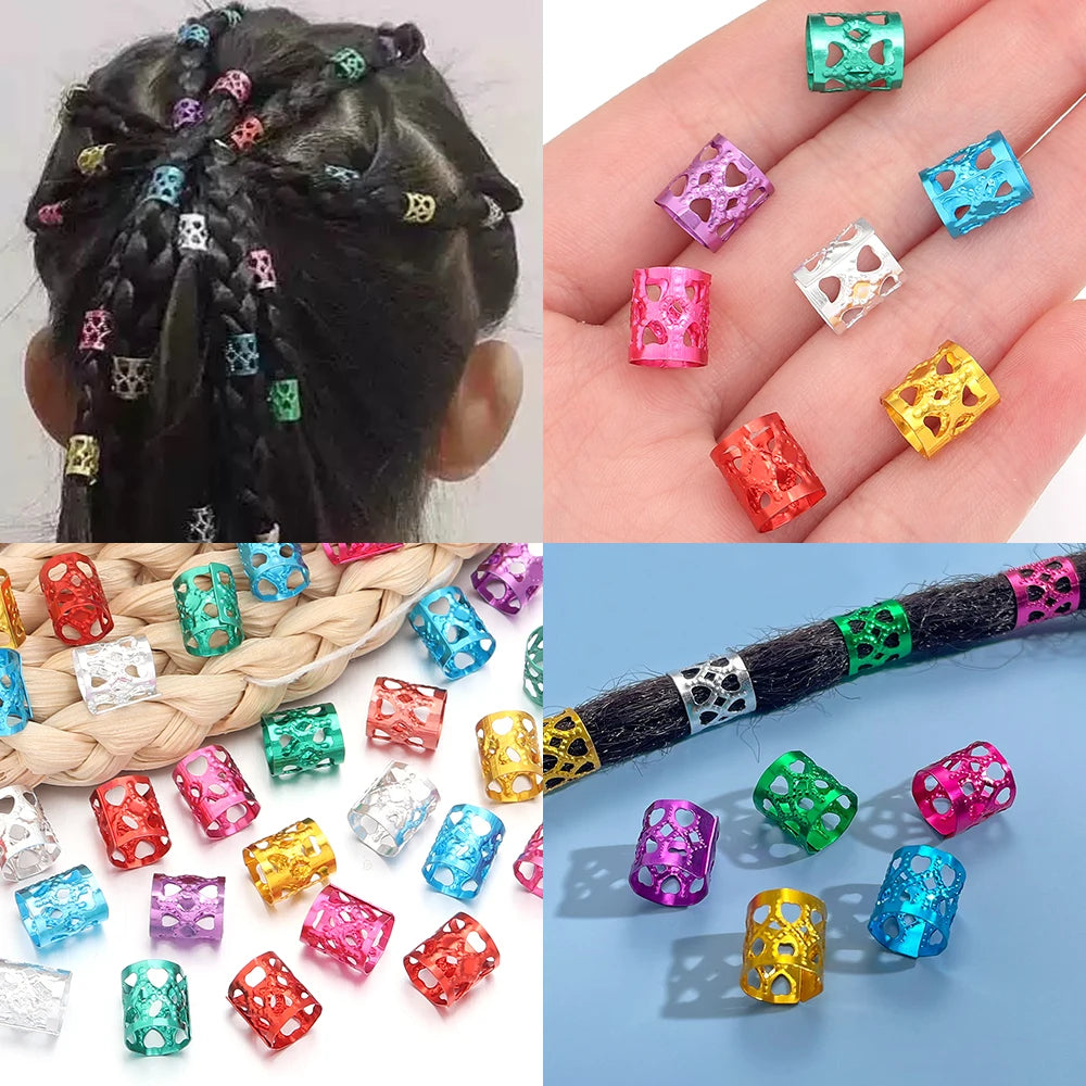 100Pcs/lot Dreadlock Hair Rings Metal Hollow Tube Dirty Dread Braids Adjustable for Cuffs Clip Hair Accessories Styling Tools - Shello's Creative Boutique