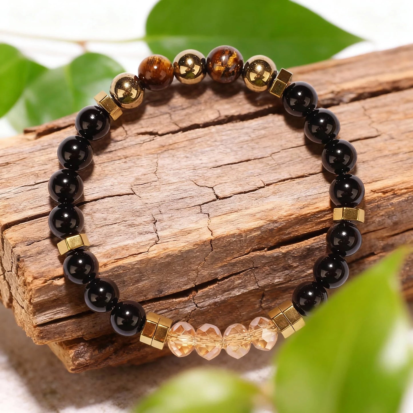 Hematite & Pyrite Natural Stone Beaded Bracelet – Unisex Stretch Bangle