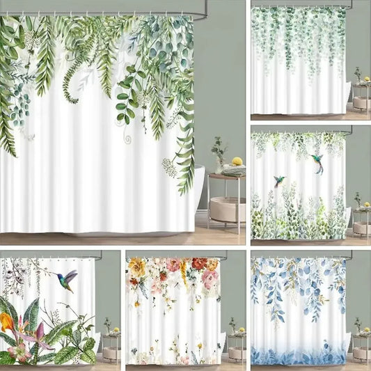 Sage Green Botanical Shower Curtain - Eucalyptus Leaf Watercolor Design - Shello's Creative Boutique