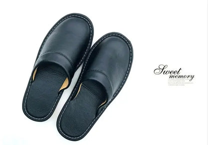 Men's Indoor Slippers - Closed Toe Faux Leather Slides (Large Sizes 47-48)
