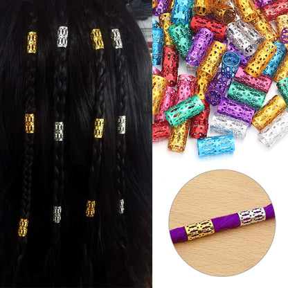 100Pcs/lot Dreadlock Hair Rings Metal Hollow Tube Dirty Dread Braids Adjustable for Cuffs Clip Hair Accessories Styling Tools - Shello's Creative Boutique