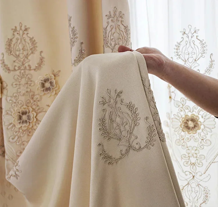 European Modern Blackout Curtains - Luxury Embroidered Tulle Villa Valance for Living Room & Bedroom