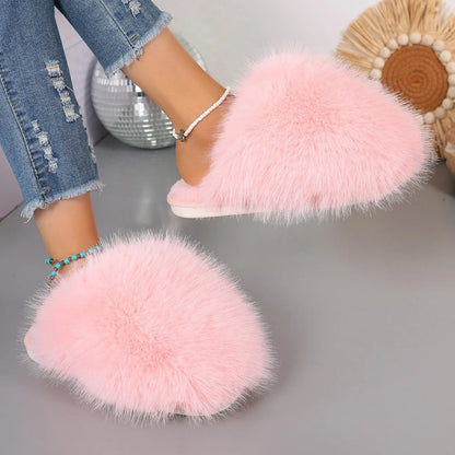 Women's Winter Fashion Fur Slippers - Fluffy Plush Anti-Slip Outdoor Slides - Shello's Creative Boutique