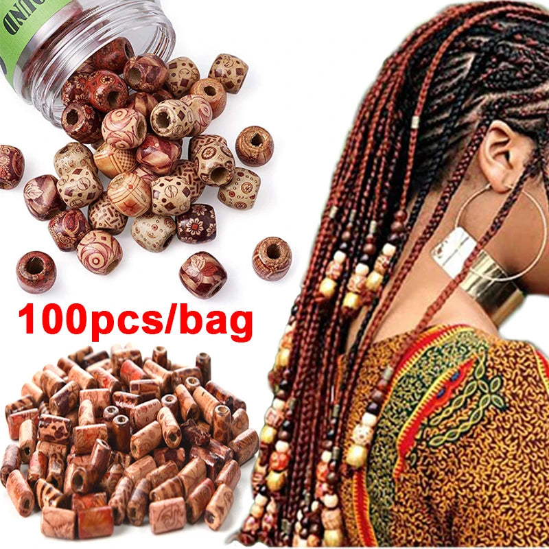 100pcs Wooden Dreadlock Beads - Vintage Natural Wood Hair Accessories - Shello's Creative Boutique