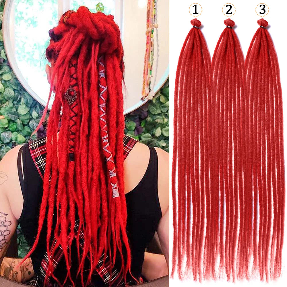 26 Inch Red Crochet Dreadlock Extensions - Faux Locs Hair - Shello's Creative Boutique