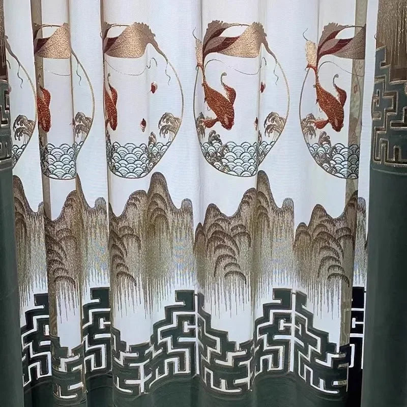 Embroidered Modern Velvet Blackout Curtains - Custom Classic Shading Drapes for Living Room & Bedroom